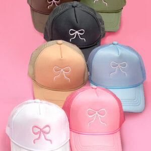 EMBROIDERY RIBBON BOW TRUCKER HAT CAP
