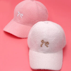 EMBROIDERY BOW FUZZY BASEBALL HAT CAP