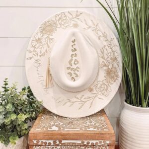 Painted Engraved Floral Felt Hat