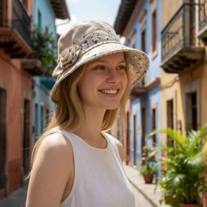 Womens Spring Summer Adjustable Bucket Cloche Flower Hat Foldable Breathable Gift for Her
