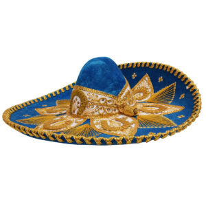 Sky Blue Gold Embroidered Charro Hat